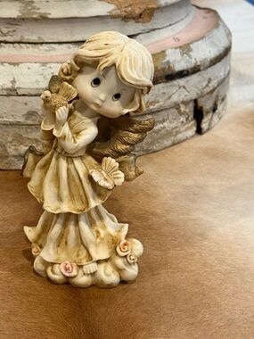 Vintage Angel Figurine Girl Holding Bird